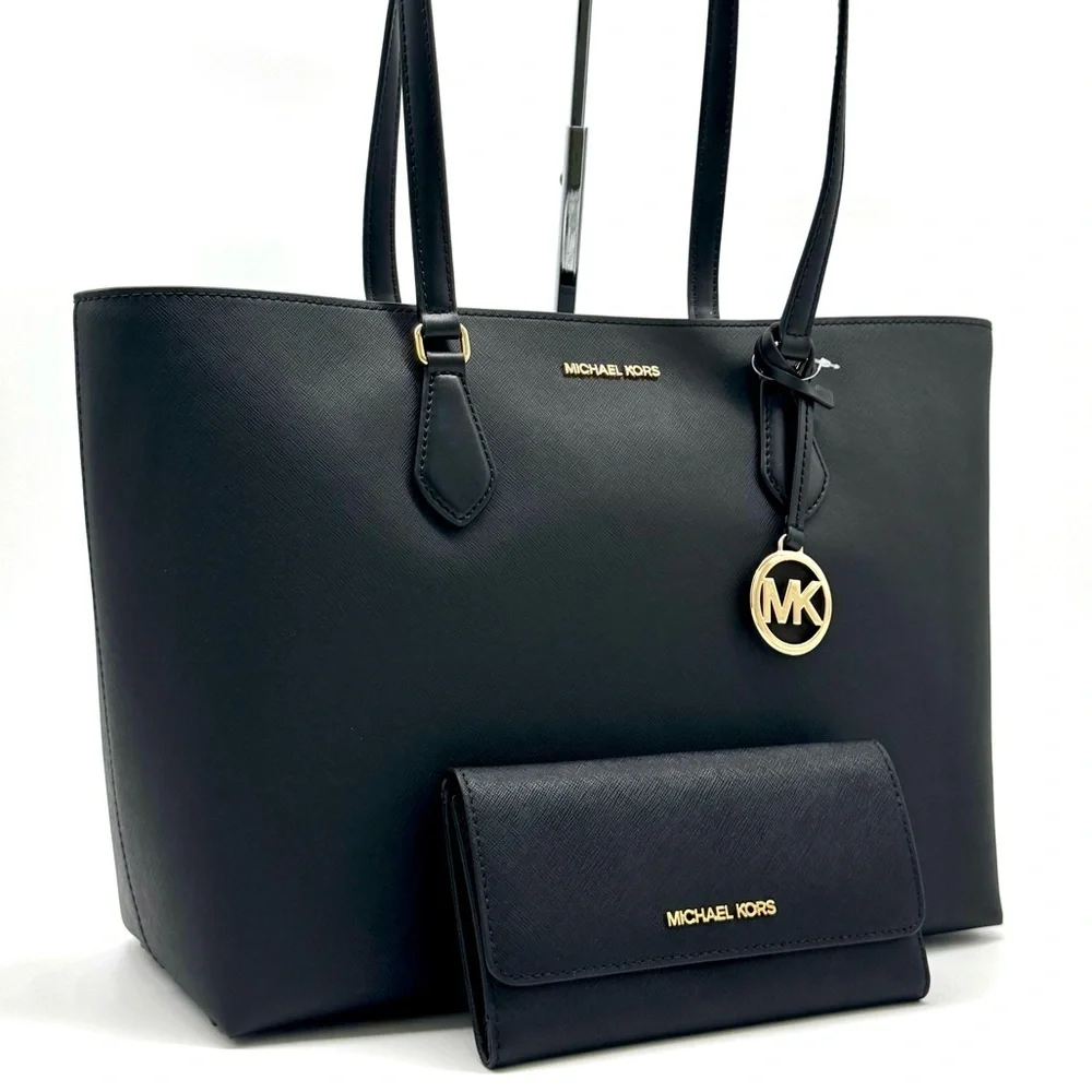 Michael Kors Sheila Large Logo Tote Bag & Matching Trifold Wallet Black/Gold